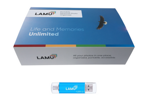 LAMU ポータブル フォト オーガナイザー 128GB ブルー Windows 用。すべての写真が 1 か所にまとめられ、整理され、持ち運び可能で、アクセスしやすくなります。